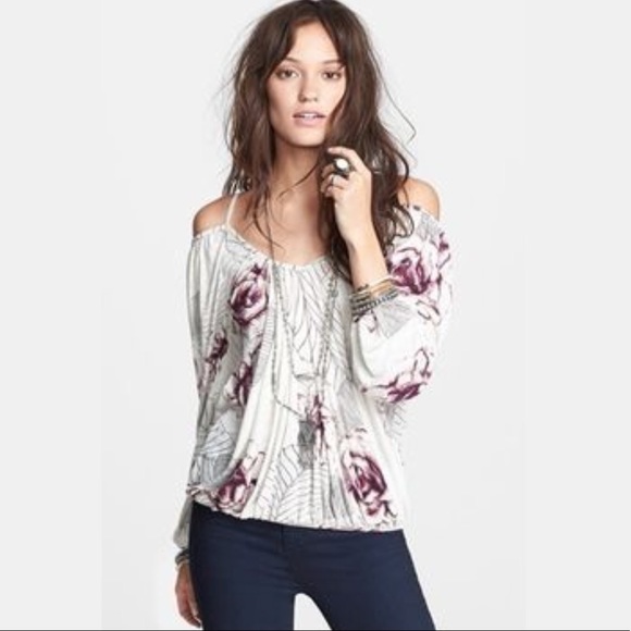 Free People Adelia Rose-Print Cold-Shoulder Blouse - Picture 7 of 7
